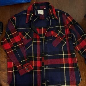 RD Style Plaid Lightweight Shirt Jacket in Red, Navy & Yellow